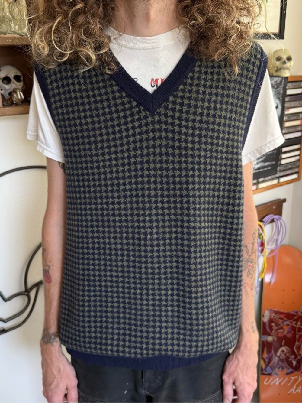 Vintage 2000s L.L. Bean Houndstooth Lambs Wool Sweater Vest ~ Size XL